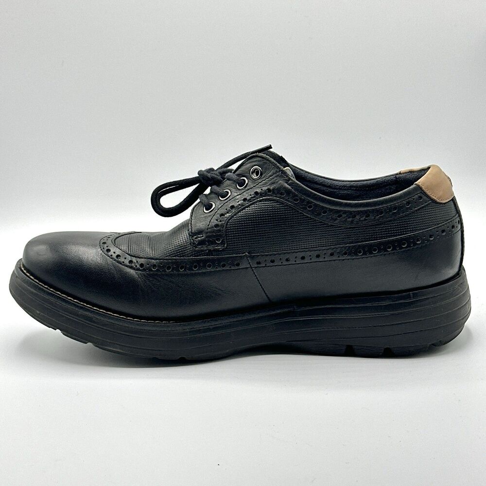 GDefy Dress Shoes Oxford Mens Size 10 Black Leather Brogue Wing Tip Comfort - Picture 7 of 13